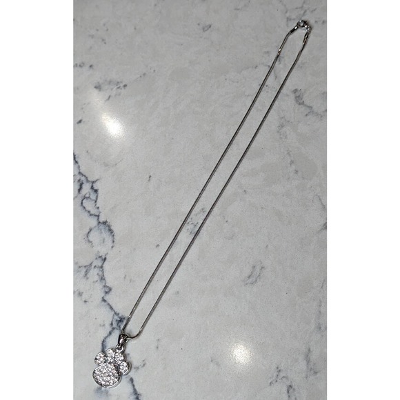 Paw Print Necklace White Gold Plated Pendant with Crystals - Picture 7 of 8